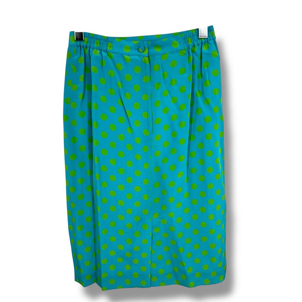 Doncaster skirt women's 8 100% silk pencil polka dot lined blue green career NEW - Picture 3 of 10